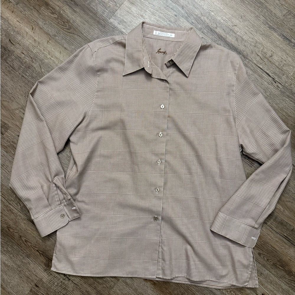Foxcroft • Wrinkle Free Brown Plaid Button Down
